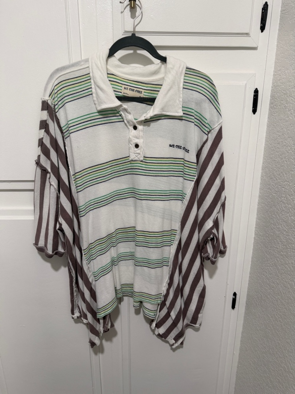 We The Free Striped Rugby Polo in Cream, Green & Brown